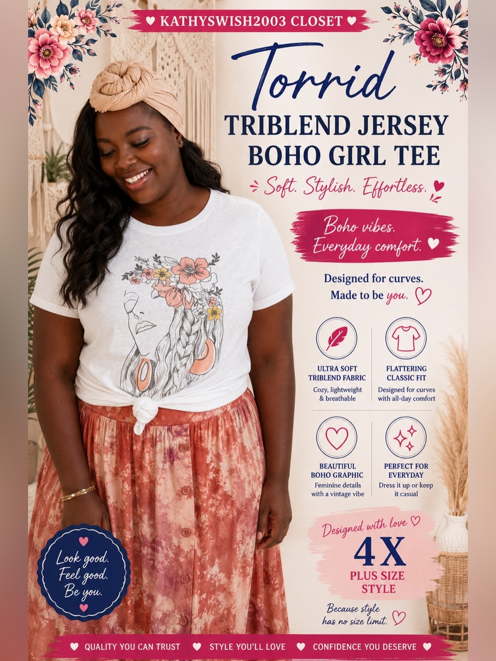 Torrid White Triblend Jersey Boho Girl 4X NWOT